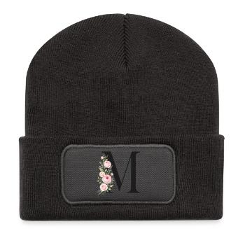 M Buchstabe Monogram Floral - Recycelte Patch Beanie - Dunkelgrau - Vorne