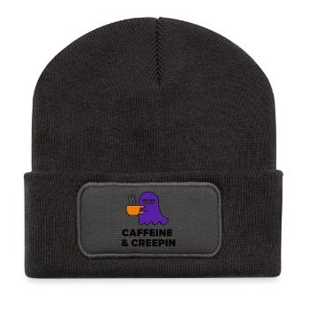 Kaffeegeist: Caffein & Creepin - Recycelte Patch Beanie - Dunkelgrau - Vorne