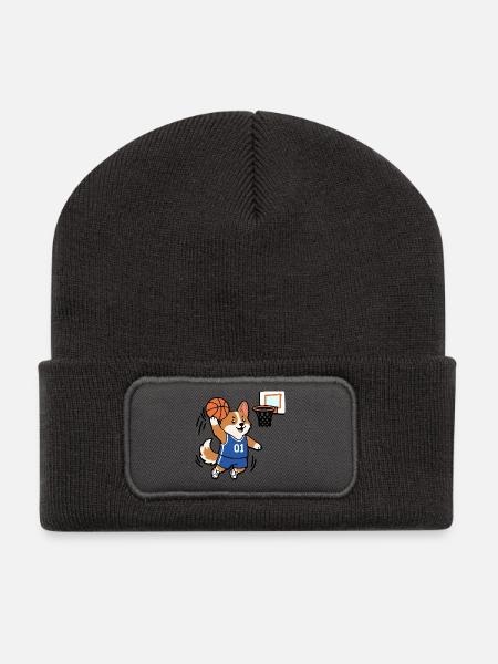Süßer Corgi spielt Basketball lustiges Welpengeschenk - Recycelte Patch Beanie - Dunkelgrau