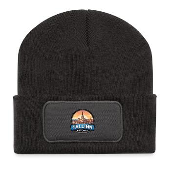 Tallinn Estland Reiseabzeichen Mittelalterliche Türme Geschenk - Recycelte Patch Beanie - Dunkelgrau - Vorne