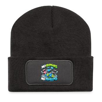No Humans No Problems – Smartphone World - Recycelte Patch Beanie - Dunkelgrau - Vorne