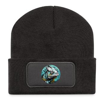Chamäleon Kopf Türkis Illustration - Recycelte Patch Beanie - Dunkelgrau - Vorne