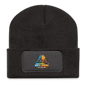 Ideenladung: Leuchtbirne trifft Technik - Recycelte Patch Beanie - Dunkelgrau - Vorne