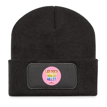Lieb_doch_wen_du_willst_rosa - Recycelte Patch Beanie - Dunkelgrau - Vorne