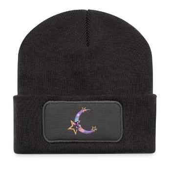 Mondtraum mit Sternenfee - Recycelte Patch Beanie - Dunkelgrau - Vorne