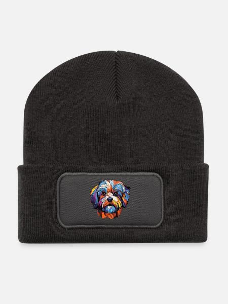 Bunter Hund Kopf Kunst - Recycelte Patch Beanie - Dunkelgrau