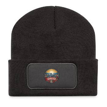 Ohio Lake Erie Rock & Roll Retro-Reisegeschenk - Recycelte Patch Beanie - Dunkelgrau - Vorne