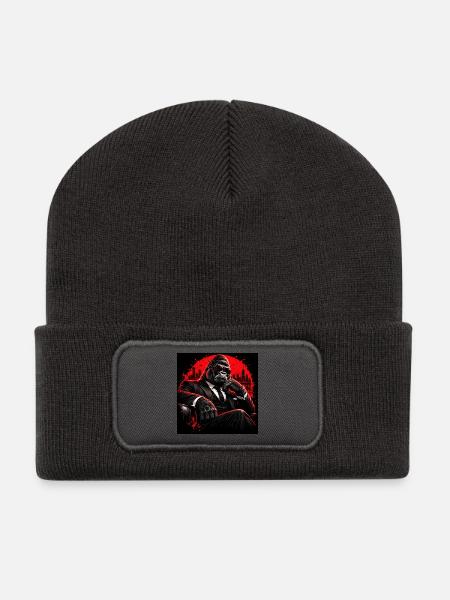 Red Black Business Gorilla - Recycelte Patch Beanie - Dunkelgrau