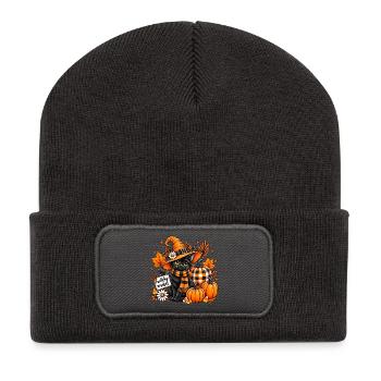 Witchy Vibes Schwarze Katze Halloween-Kürbis - Recycelte Patch Beanie - Dunkelgrau - Vorne