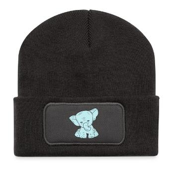 Blaue Linie zeichnender Elefanten - Recycelte Patch Beanie - Dunkelgrau - Vorne
