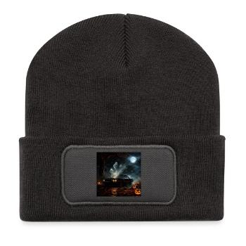Geisterauto Halloween-Mond - Recycelte Patch Beanie - Dunkelgrau - Vorne