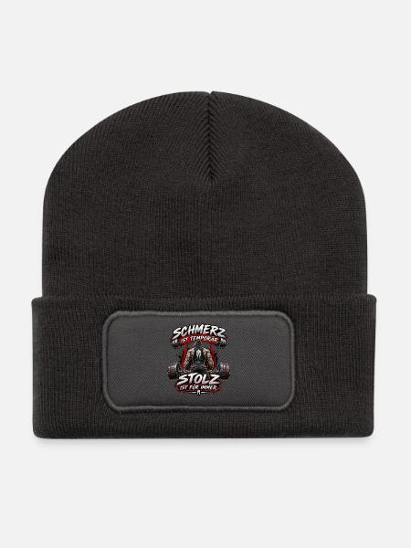 Fitness Schmerz ist temporär Stolz - Recycelte Patch Beanie - Dunkelgrau