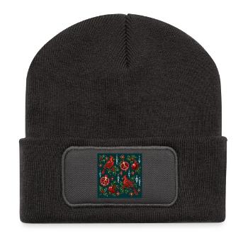 Crimson Cardinal Holiday Mosaik - Recycelte Patch Beanie - Dunkelgrau - Vorne