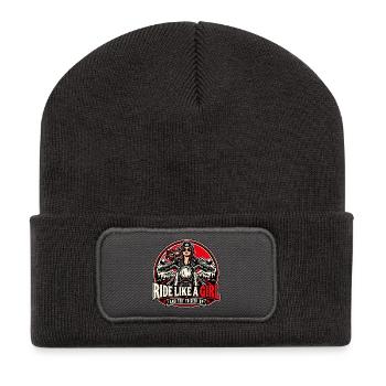 Ride Like a Girl Bikerin Design - Recycelte Patch Beanie - Dunkelgrau - Vorne