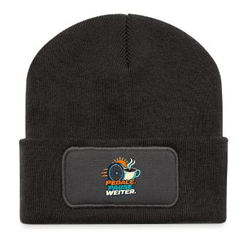 Radfahren – Pedale Pause weiter - Recycelte Patch Beanie - Dunkelgrau - Vorne