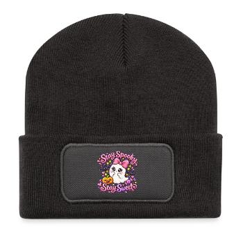 Halloween Geist mit Kürbis - Recycelte Patch Beanie - Dunkelgrau - Vorne