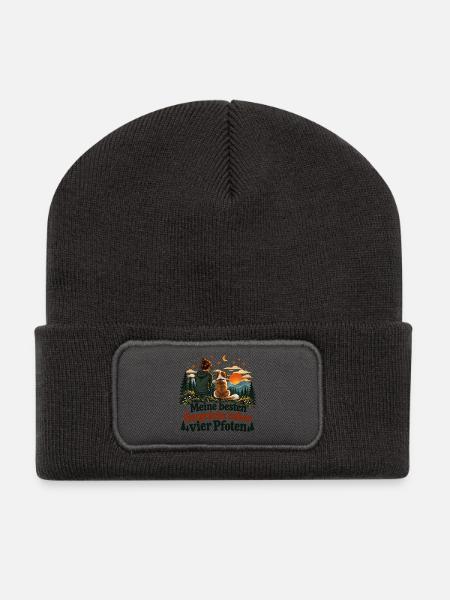 Vier Pfoten Hundefreundschaft in der Natur - Recycelte Patch Beanie - Dunkelgrau