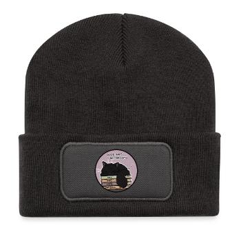 Gemütliche Katzennickerchen und Kaffee - Recycelte Patch Beanie - Dunkelgrau - Vorne