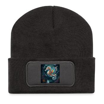 Steampunk-geflügeltes Seepferdchen - Recycelte Patch Beanie - Dunkelgrau - Vorne