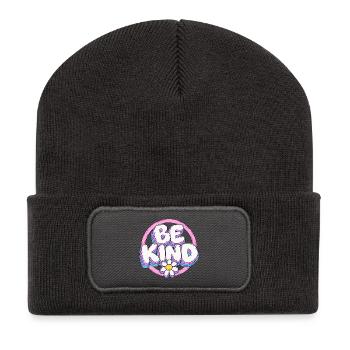 Be Kind Retro Blüten Logo - Recycelte Patch Beanie - Dunkelgrau - Vorne