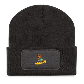Hawaii Dackel Surfen Surfboard Hund T-Shirt - Recycelte Patch Beanie - Dunkelgrau - Vorne