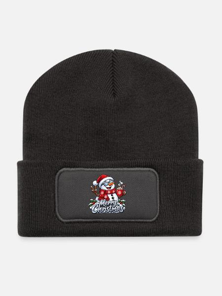 Lustiger Schneemann mit Sonnenbrille Frohe Weihnachten - Recycelte Patch Beanie - Dunkelgrau