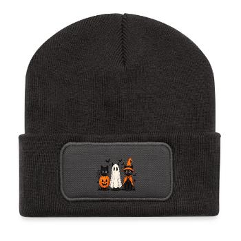 Drei Schrecklich Süße Katzen Halloween - Recycelte Patch Beanie - Dunkelgrau - Vorne