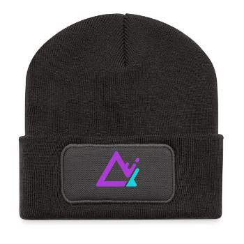 Geometrischer Berg-Logo in Lila Cyan - Recycelte Patch Beanie - Dunkelgrau - Vorne