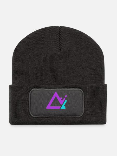 Geometrischer Berg-Logo in Lila Cyan - Recycelte Patch Beanie - Dunkelgrau