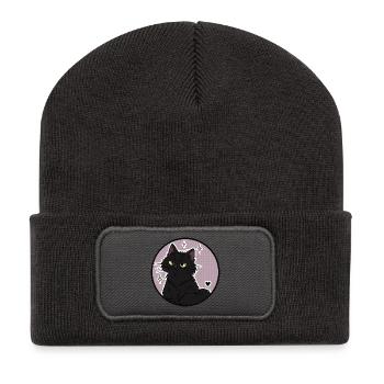 Mitternachtskatze im Sparkle Circle - Recycelte Patch Beanie - Dunkelgrau - Vorne