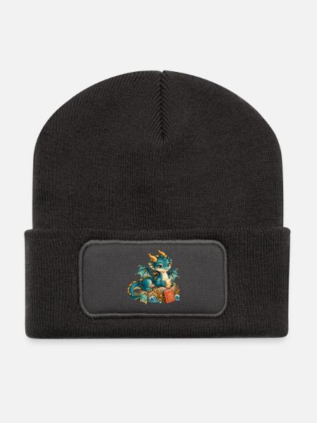 Seedrache mit Buch - Recycelte Patch Beanie - Dunkelgrau