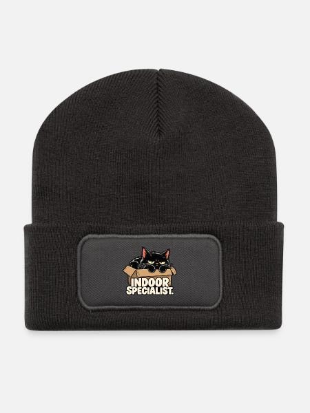 Indoor-Spezialistenkatze - Recycelte Patch Beanie - Dunkelgrau