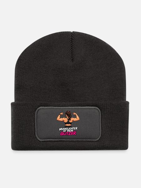 Muskelkater ist mein Glitzer -Damen Fitness Outfit - Recycelte Patch Beanie - Dunkelgrau