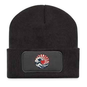 Große Welle Sonne Sakura Japan Kunst Vektor Shirt - Recycelte Patch Beanie - Dunkelgrau - Vorne