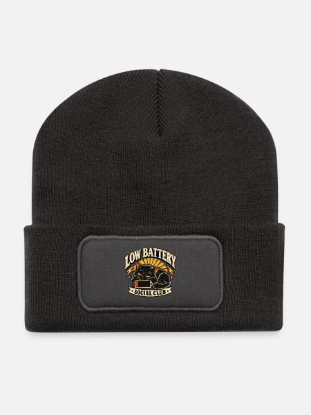 Low Battery Social Club - Recycelte Patch Beanie - Dunkelgrau