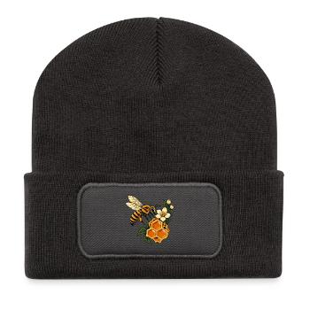 Honigbienen- und Wabenblüte - Recycelte Patch Beanie - Dunkelgrau - Vorne