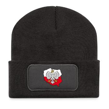 Polnischer Adler auf der zweifarbigen Karte Polens - Recycelte Patch Beanie - Dunkelgrau - Vorne