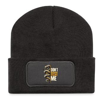 Don't Test Me – Schlangen Statement - Recycelte Patch Beanie - Dunkelgrau - Vorne