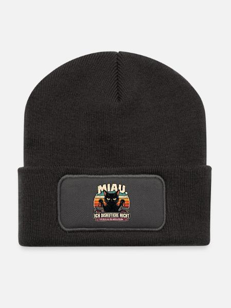 Lutige Katze für Gamer und Katzenfreunde - Recycelte Patch Beanie - Dunkelgrau