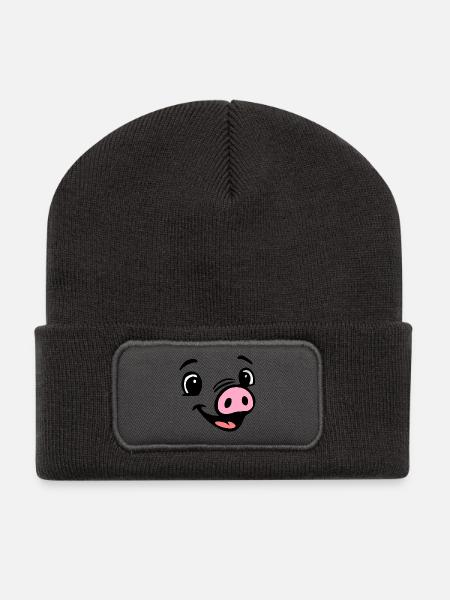 Ferkel Schweine Sau, Kostüm - Recycelte Patch Beanie - Dunkelgrau