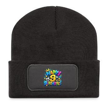 Herzlichen Glückwunsch zum 9. Geburtstag Fußball-Graffiti: Torgeschenk - Recycelte Patch Beanie - Dunkelgrau - Vorne