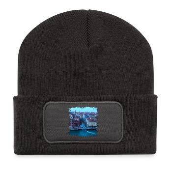 Venedig Canal Panorama im Morgengrauen - Recycelte Patch Beanie - Dunkelgrau - Vorne