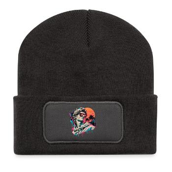 David in Neon Sunset Retrowave - Recycelte Patch Beanie - Dunkelgrau - Vorne