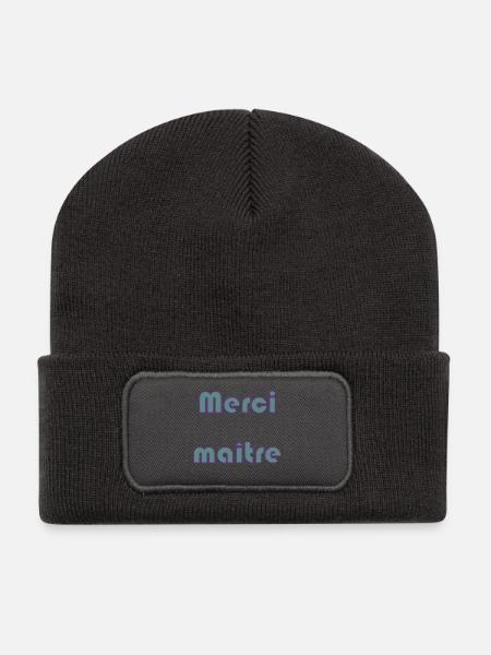 MAÎTRESSE. MAITRE. MERCI. MERCI MAÎTRESSE. MAITRE - Beanie recyclé à patch - charbon