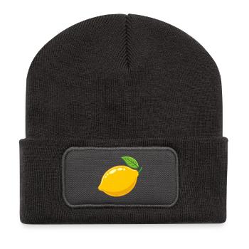 Zitrone Lemon Obst Frucht Früchte Zeichnung - Recycelte Patch Beanie - Dunkelgrau - Vorne