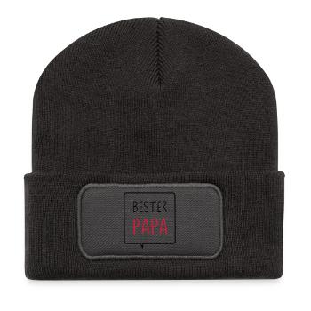 Papa Bester PAPA Sprechblase Vatertag Geschenk - Recycelte Patch Beanie - Dunkelgrau - Vorne