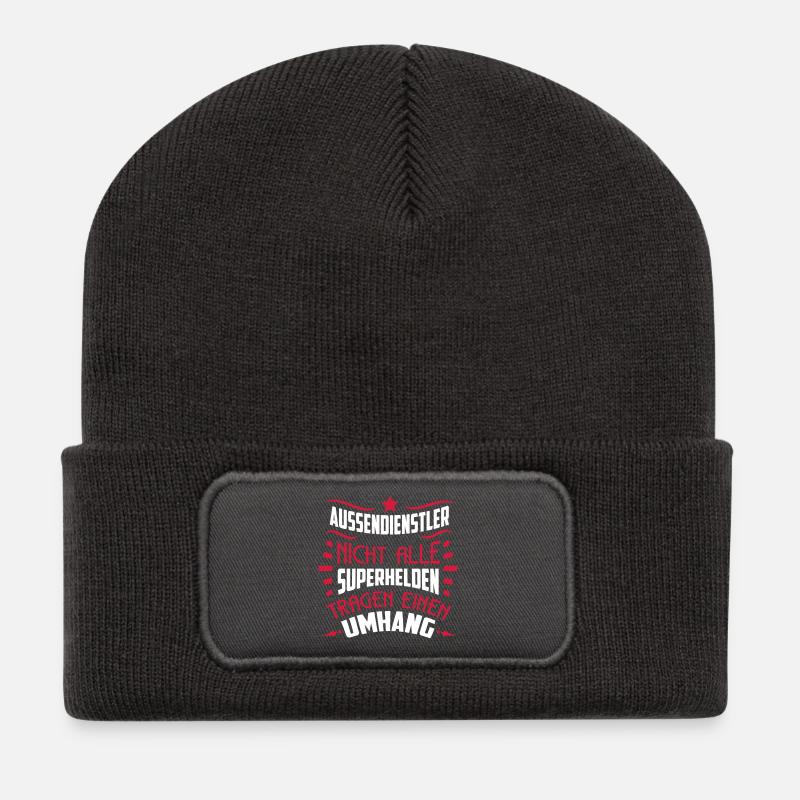 Aussendienstler! Superheld ohne Umhang-SHIRTBUBBLE - Recycelte Patch Beanie - Dunkelgrau