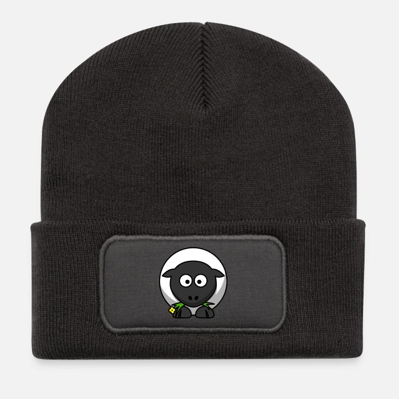 Mondnacht Schaf Cartoon - Recycelte Patch Beanie - Dunkelgrau