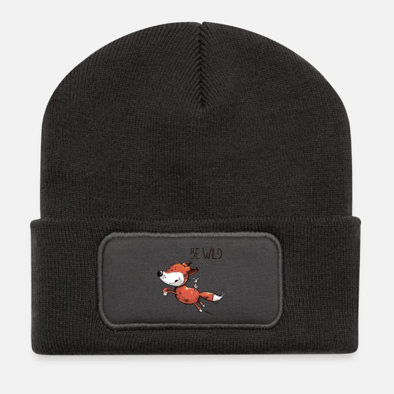 Be Wild Fuchs mit reitender Maus - Baby - Comic - Recycelte Patch Beanie - Dunkelgrau