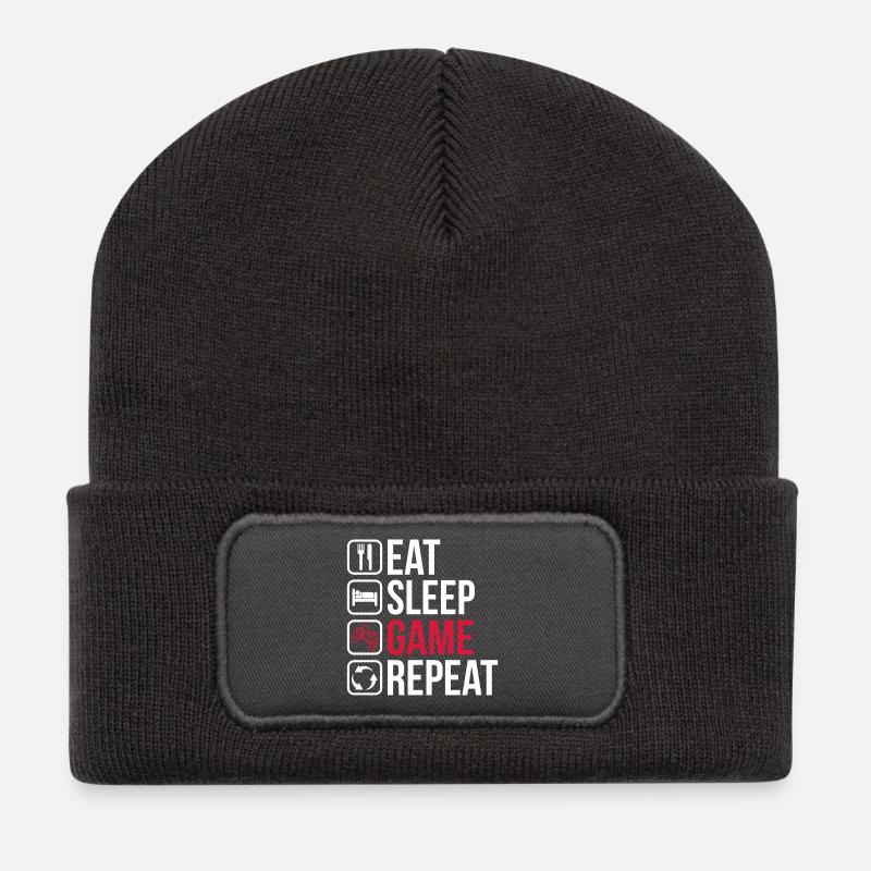 Eat Sleep Game Repeat - Recycled Patch Beanie - dark grey